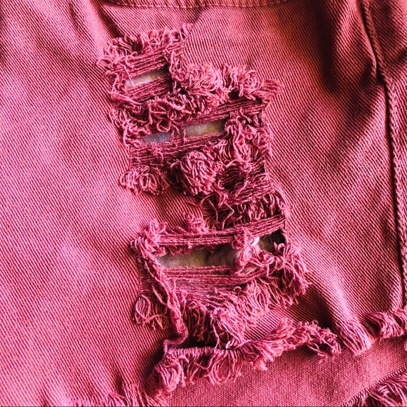 Burgundy denim cutoff shorts - Picture 5 of 5